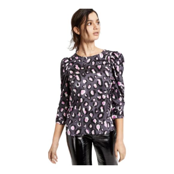 Bar III Women's Cheetah-Print 3/4 Puff-Sleeve Top Buttons Scoop Neck Size XXS - Picture 1 of 6